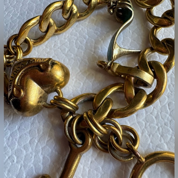 Juicy Couture Y2K Gold Tone Charm Chunky Bracelet Heart, J & Teal High Heel - Picture 8 of 9